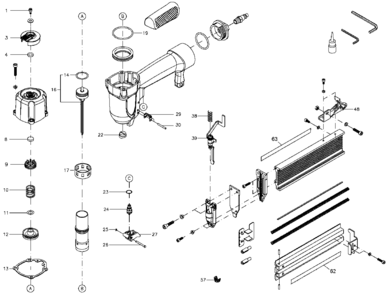Default Diagram and Parts List for BDN200 Type 1 Black and Decker Nailer
